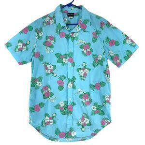 Rick and Morty Adult Swim Mens Size M Shirt Hawaiian Collared Button Down Blue